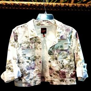 Highway Jeans Floral Cropped Denim Jacket Size: L